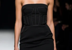 black strapless mini dress fit showing structure comfort and body contour