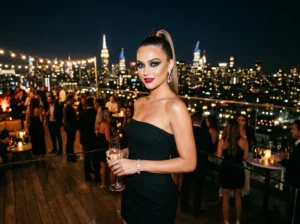 smoky eye makeup for black strapless mini dress