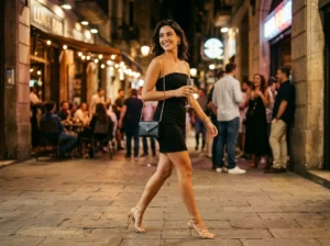 Black strapless mini dress styled with a mini chain bag on the shoulder for a night out occasion