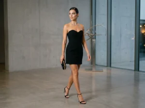 luxury black strapless mini dress outfit from NoirMuse